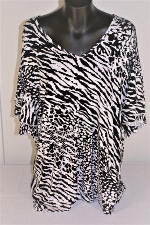 BETTY BASICS BLACK & WHITE DOUBLE RUFFLE TOP