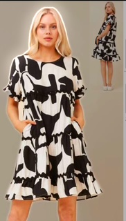 BLACK& WHITE CASUAL KNEE LENGTH DRESS WITH RICK RACK TRIM BY CKM
