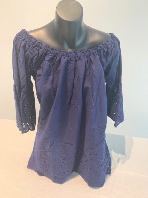 BOHO OFF SHOULDER BRODERIE ANGLAISE  NAVY BLUE TOP