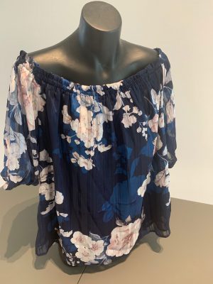 LORRAINE NAVY & PINK OFF SHOULDER TOP