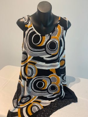 CAROLINE MORGAN MUSTARD BLACK & WHITE SLEEVELESS TUNIC TOP
