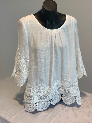 CKM COTTON OVERLAY TOP WITH CROCHET TRIM
