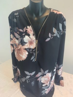LORRAINE BLACK FLORAL ZIP TOP