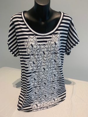 CAFFE LATTE NAVY & WHITE STRIPE WITH FLOWER EMBROIDERY