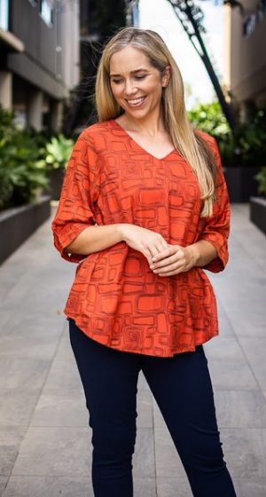 Willow Tree orange & black button back top