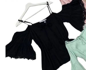BLACK OFF SHOULDER TOP BY LORRAINE