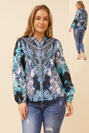 CKM EMBELLISHED BLOUSE IN A MIX OF BLUE & GREEN