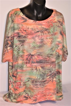 Zen Garden Green/apricot palm print top