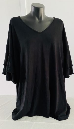 BETTY BASICS BLACK DOUBLE RUFFLE TOP