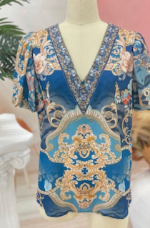 GEMS BY LORRAINE BLUE & GOLD EMBELLISHED TOP