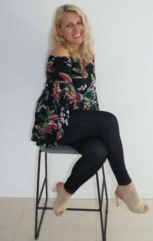 LILIA  BLACK COTTON & SPANDEX DENIM TIGHTS